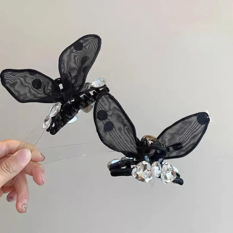  渼姿芝 甜酷气质蕾丝兔耳纯欲风精致刘海小抓夹公主头发夹女发饰