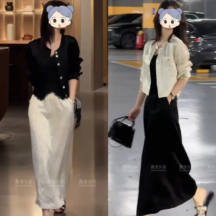 2025夏季新款时尚显瘦气质女士网红洋气两件套百搭款D5437