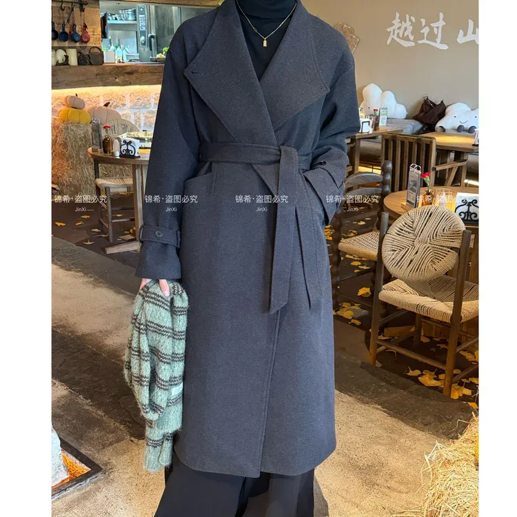 冬季新款2025高级感通勤大翻领宽松百搭显瘦长款毛呢外套#2510