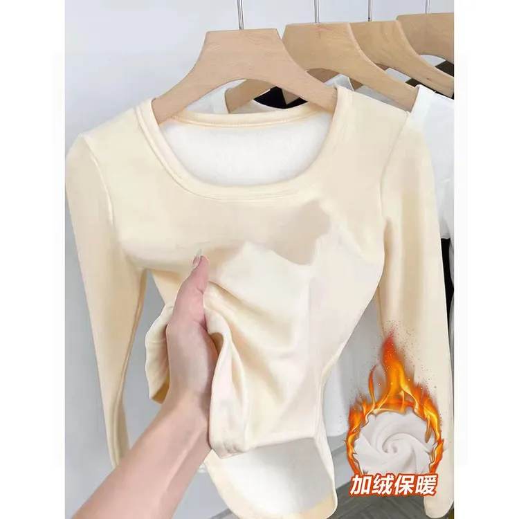 加绒方领打底衫女秋冬保暖内搭修身显瘦2mm秋冬季遮肚大码打底衫