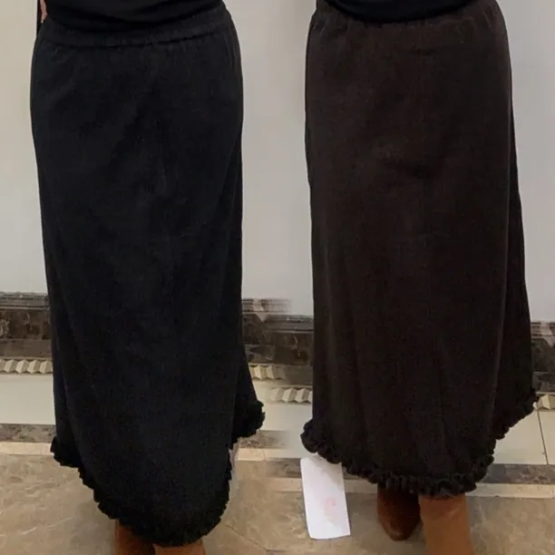 1625加绒毛呢木耳边半身裙女秋冬高腰显瘦通勤百搭加厚长裙后