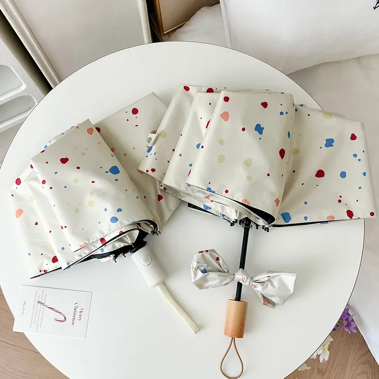 奶油泼墨自动晴雨两用防晒折叠小清新简约学生黑胶防紫外线遮阳伞