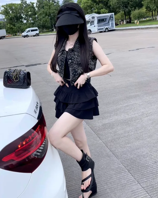 豹纹牛仔马甲蛋糕裙套装（无背心）