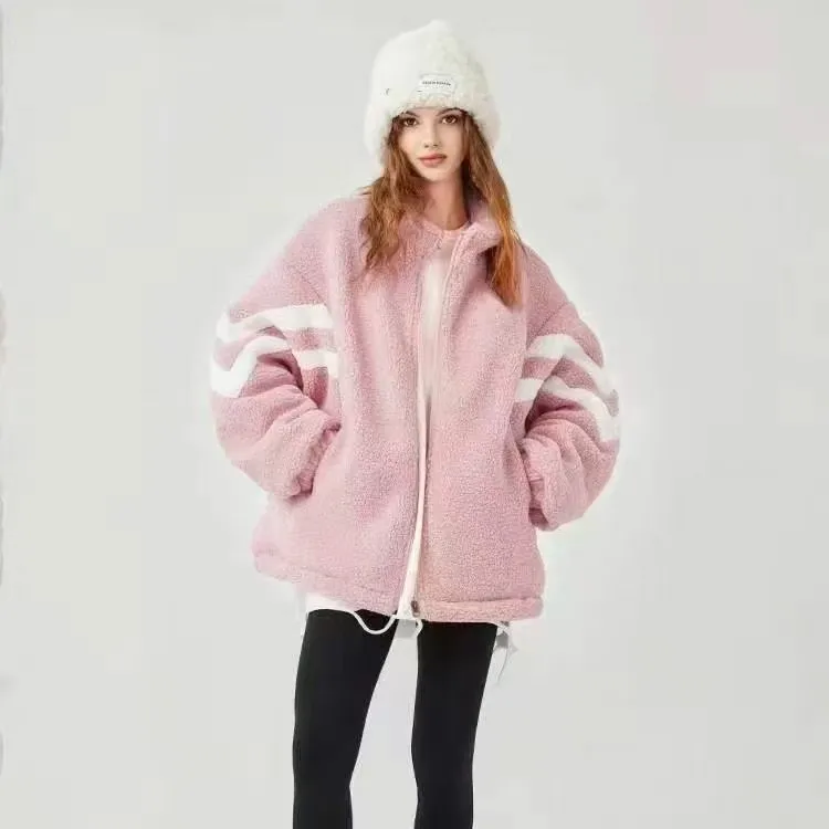 1821加绒加厚外套男女同款新款颗粒羊羔绒秋冬季潮流宽松立领毛绒