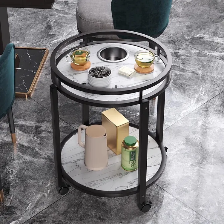 茶几双层棋牌室麻将机专用烟缸茶水圆形架麻将桌边几桌轻奢圆茶几
