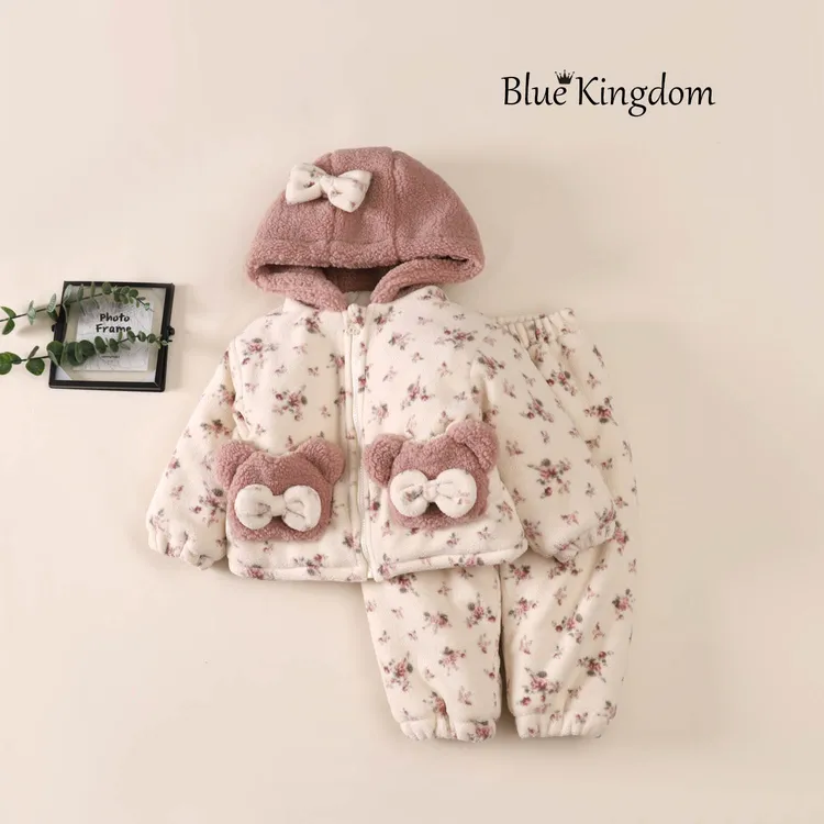 儿童省服新款三层夹棉加绒外穿连帽家居服套装加厚保暖洋气秋冬