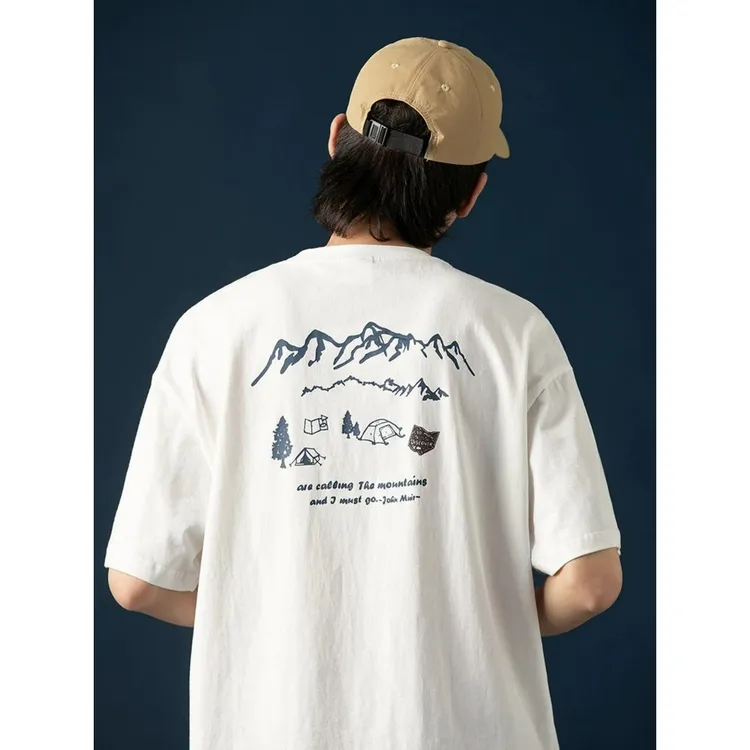 【100%纯棉】夏季户外风印花短袖T恤男宽松百搭潮牌ins休闲体恤上衣