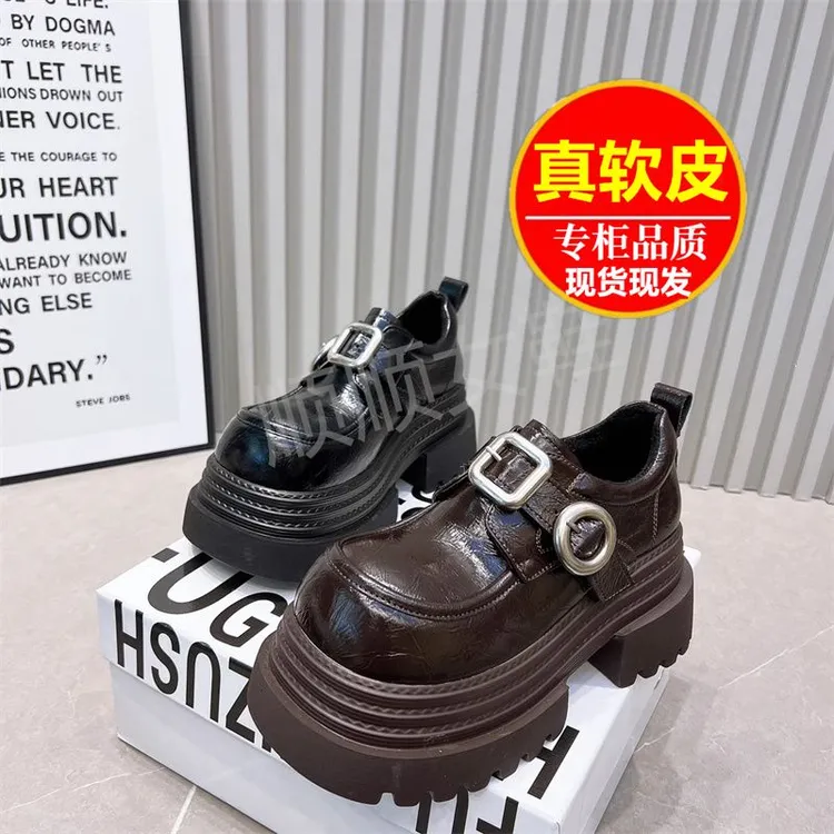 英伦风金属扣小皮鞋女2025年新款春季厚底单鞋jk松糕增高乐福鞋潮