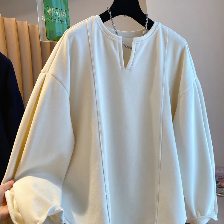 高级感米白色卫衣女新款2025爆款时尚洋气宽松套头慵懒风磨毛上衣