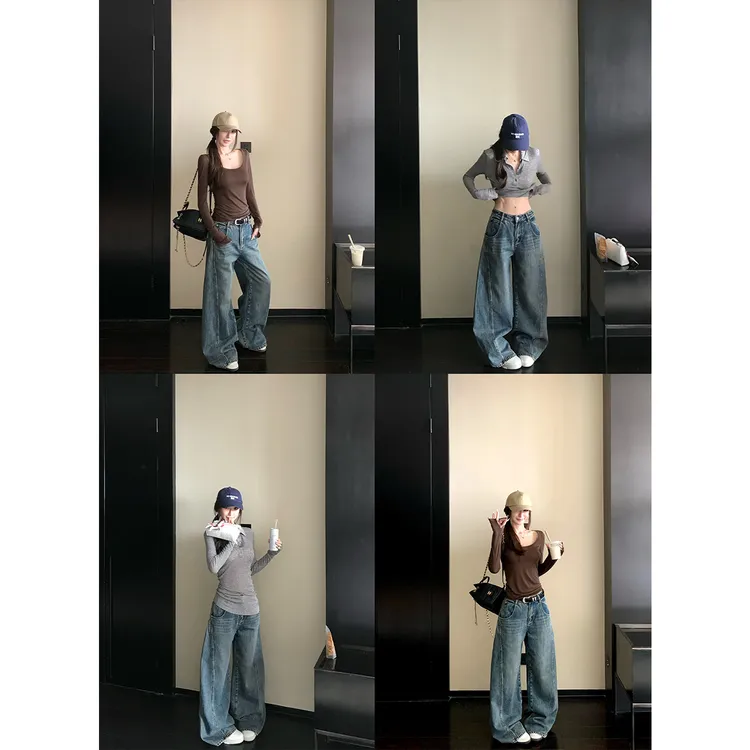 SKK黑标“娇姐私服”复古回潮B备 立体分割炒雪花做旧阔腿牛仔裤