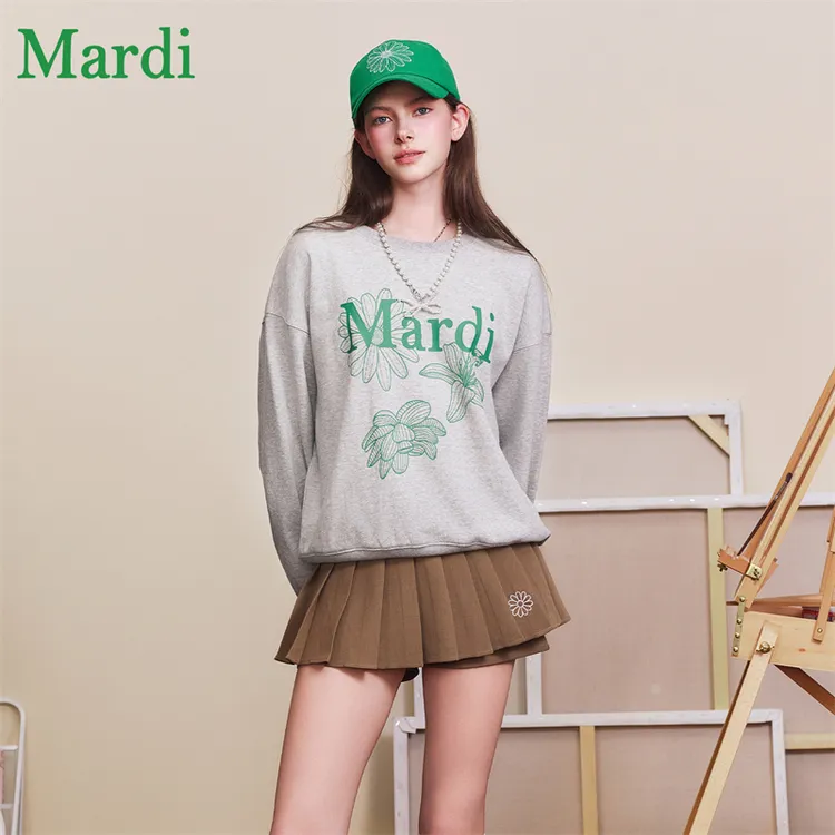 Mardi三花宽松秋季落肩袖圆领印花卫衣长袖多巴胺穿搭MWY2532069