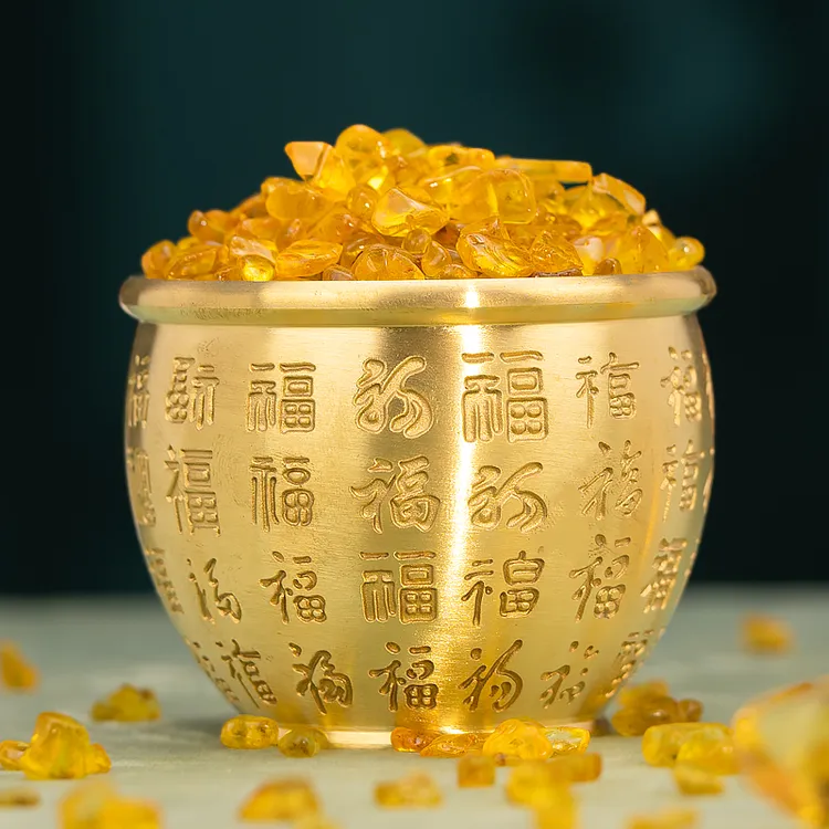 《黄铜百福缸》百福铜缸纯黄铜米缸工艺术品家居玄关冰箱摆件