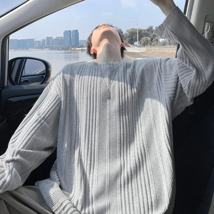 春秋季复古抓毛绒感肌理感大码圆领长袖T恤男潮牌宽松打底衫上衣