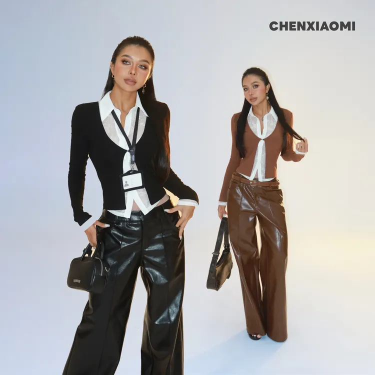 【蜜蜜家】薄暮纱影 欧美辣妹复古性感气质假两件长袖上衣 25/Z608