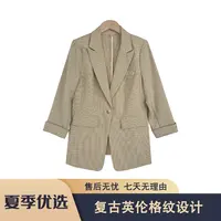 S496 熙BT2025秋季复古英伦格纹气质显瘦西装外套XBTE23AW076款
