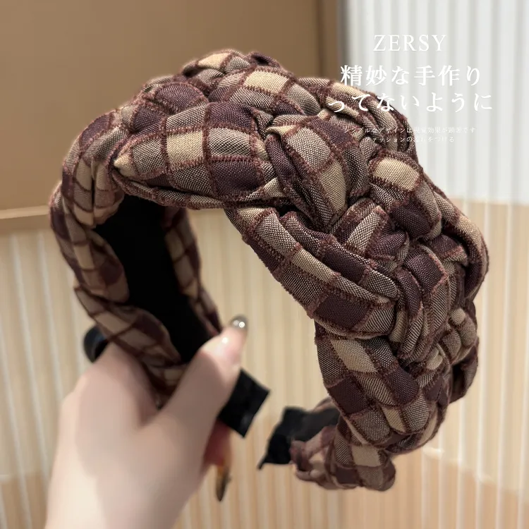 高颅顶撞色编织格纹发卡女款日常外戴头箍高级感洋气时尚洗脸发箍