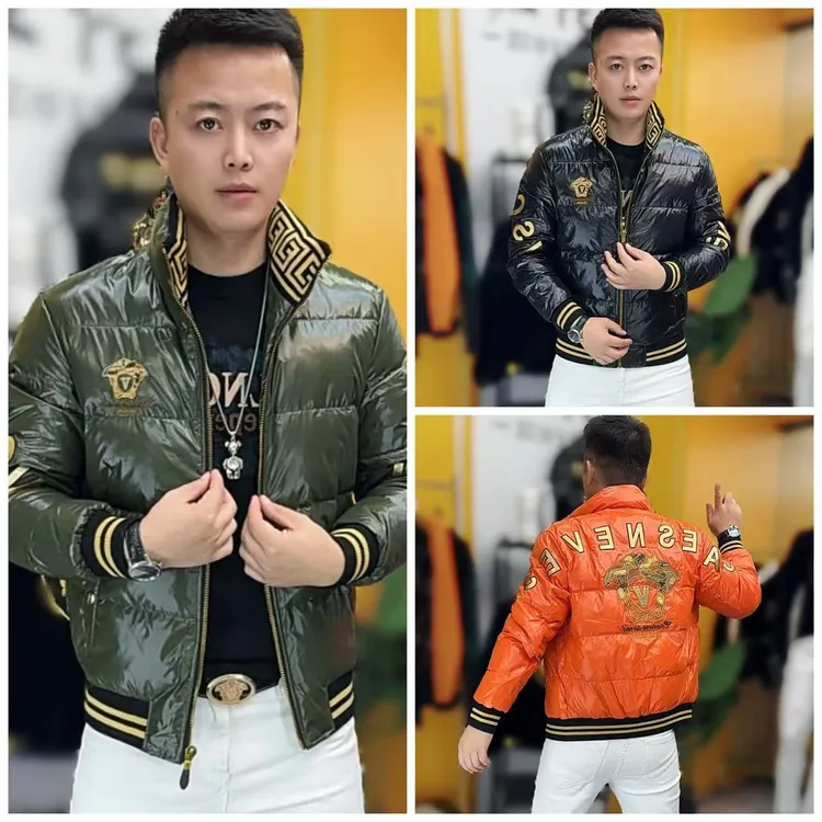 8083冬季新款时尚男士修身刺绣人头立领羽绒服