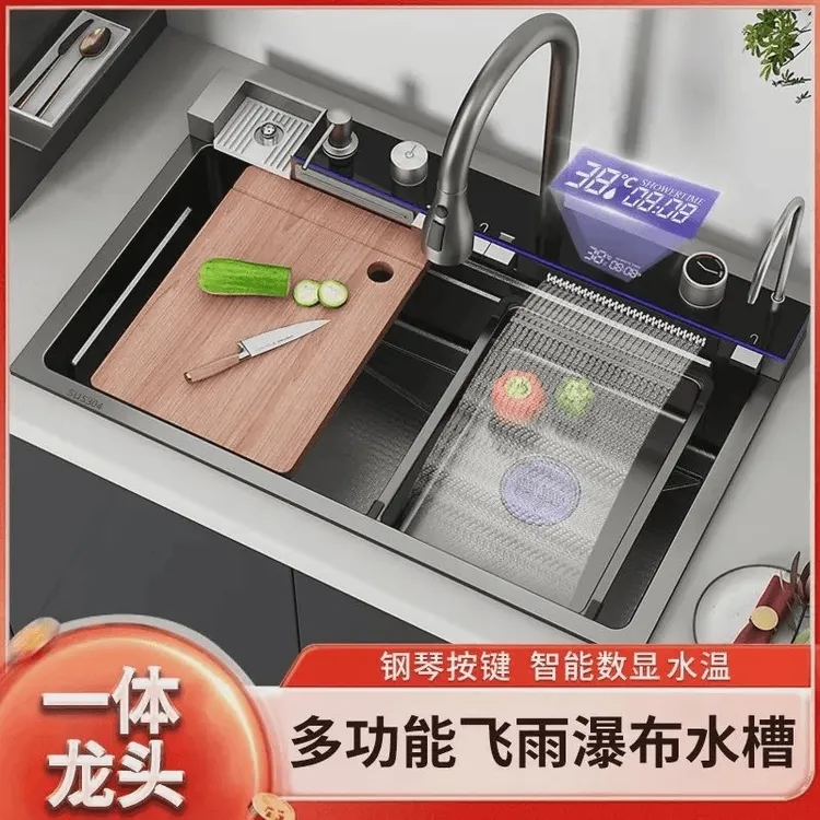 九牧王【全铜主体】5.0加厚304不锈钢大单槽冷热飞雨瀑布厨房洗菜盆