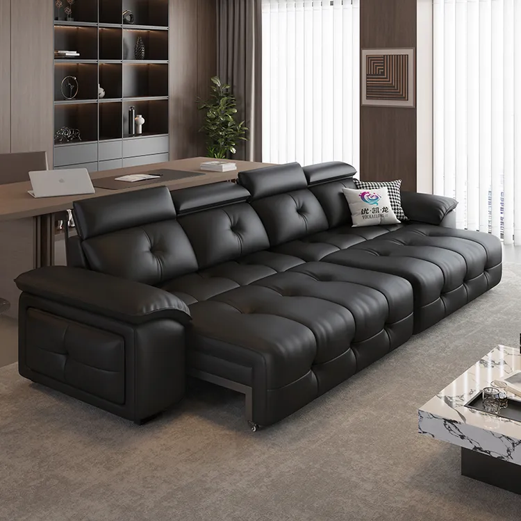优凯龙全皮大黑牛新款劳伦斯电动沙发床功能伸缩真皮大黑牛沙发