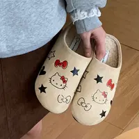 细细条 卡通HelloKitty勃肯鞋女冬外穿防滑加绒保暖一脚蹬棉拖鞋