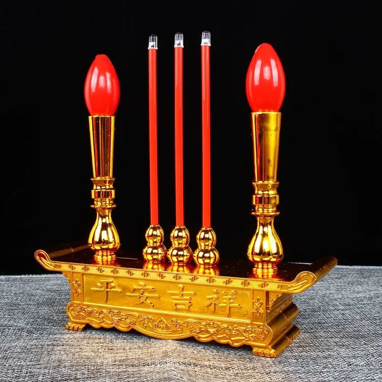 LED电子香炉火焰炉灯电香双龙炉长明灯烛台电池插电