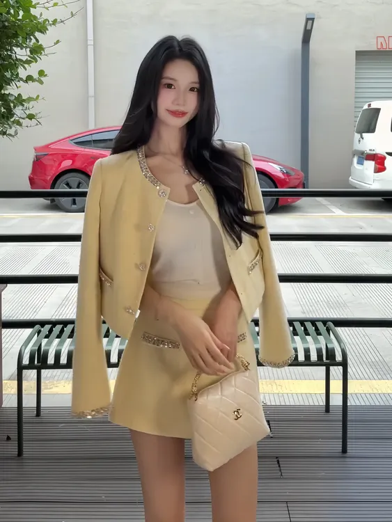 Chic小香风千金套装女秋季新款名媛气质修身优雅外套短裙子两件套