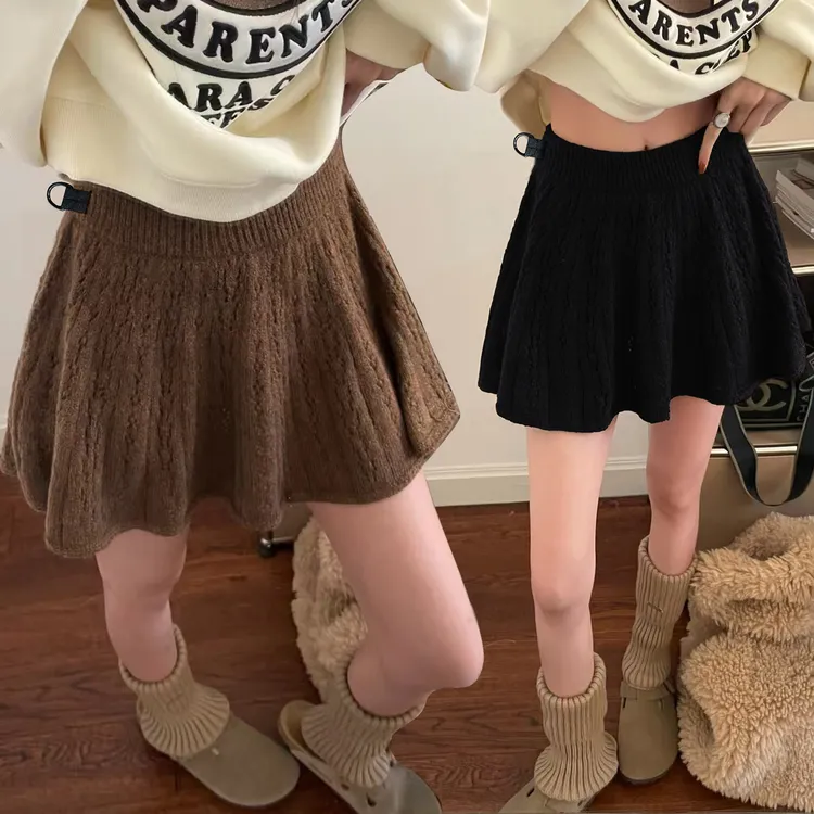 孕妇半身裙秋冬季甜美蓬蓬裙镂空针织新款小个子高腰垂感a字短裙