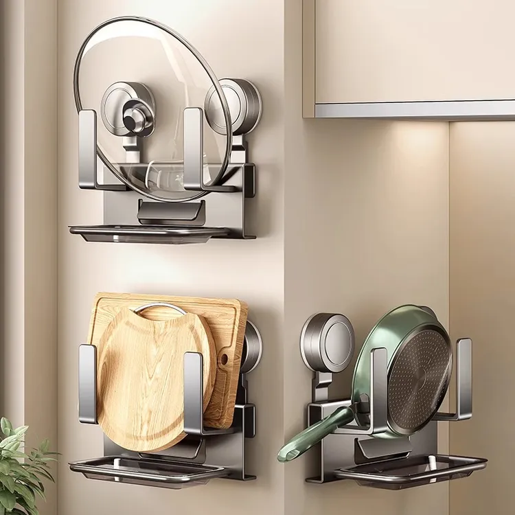 吸盘锅盖架壁挂式免打孔多功能厨房置物架砧板菜板放置器收纳挂架