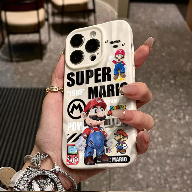 创意马里奥适用iphone16苹果15pro手机壳14plus褶皱13磨砂12软11