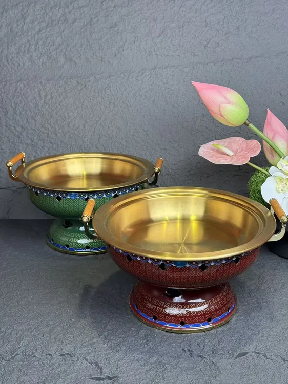 景泰蓝火锅炉酒精加热汤盆不锈钢火锅炉烧烤盘搪瓷干锅烤肉商用