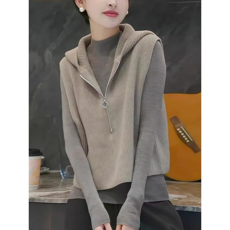 高级感连帽毛衣针织背心马甲女款2025新款爆款秋冬巨好看短款上衣