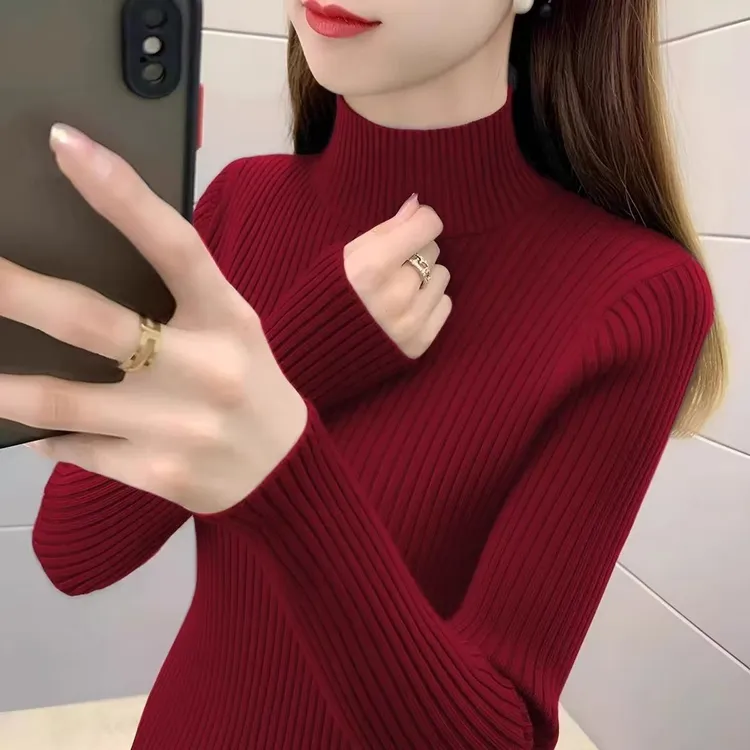 半高领毛衣女秋冬2025新款加厚内搭安可拉红修身打底衫针织上衣女