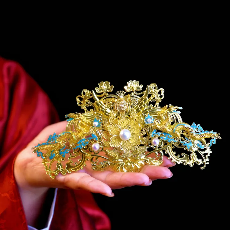 原创（双龙戏珠）明制汉服发冠重工双龙发冠汉服配饰古风发饰