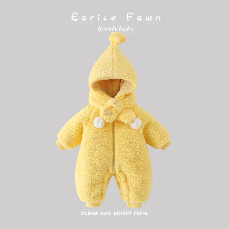 DZ婴儿冬装加厚带帽男女宝宝外出爬服加棉哈衣洋气保暖连体衣棉服