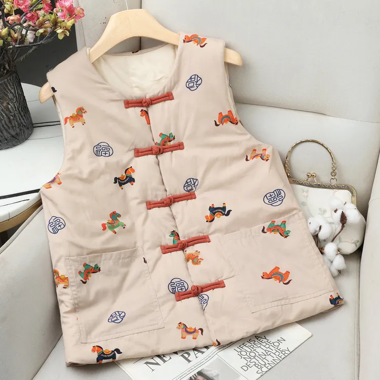 2025冬季新款国风马甲女外套新疆长绒棉棉花马夹新中式盘扣上衣