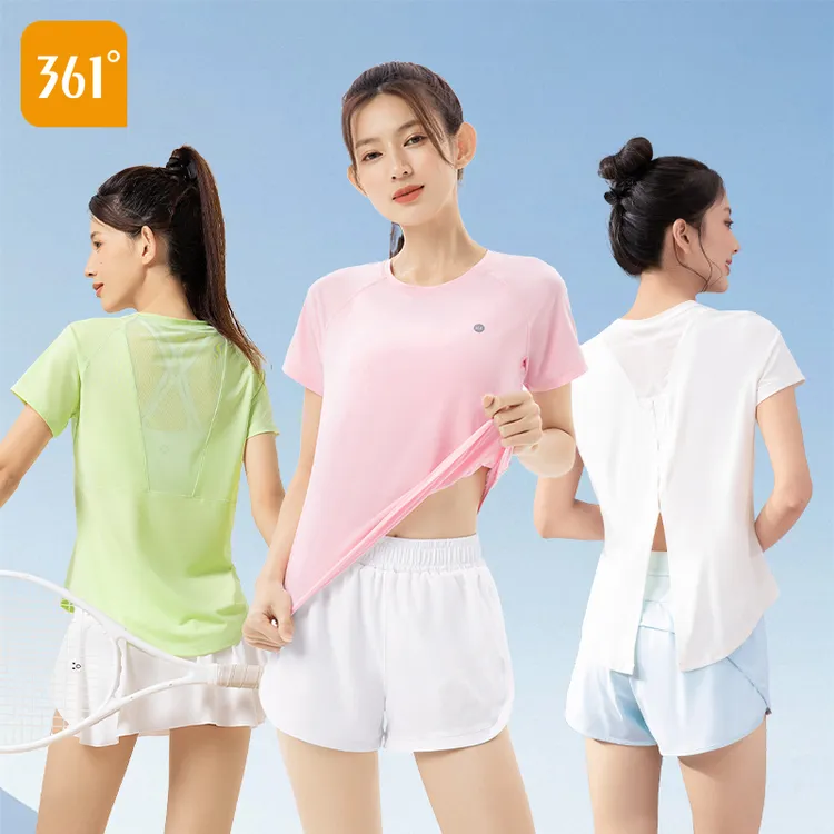 361°跑者美学瑜伽服夏季薄款跑步运动健身服网纱透气快干纯色短袖