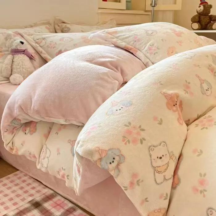 A类牛奶绒四件套秋冬加厚加绒床单被套学生宿舍单人床上三件套