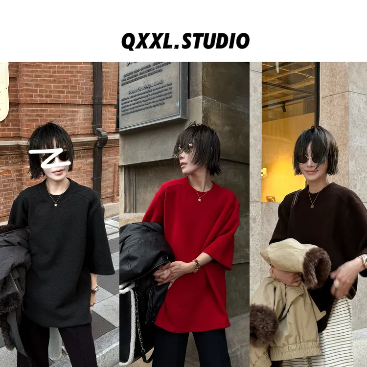 邱小小丽呀 冬季新款加厚380克磨毛卫衣T恤女宽松大版套头上衣