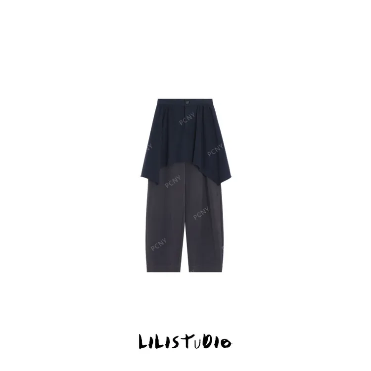 PCNY「蓝图误差」不理理夏季新款小众女装假两件拼接设计感休闲裤女