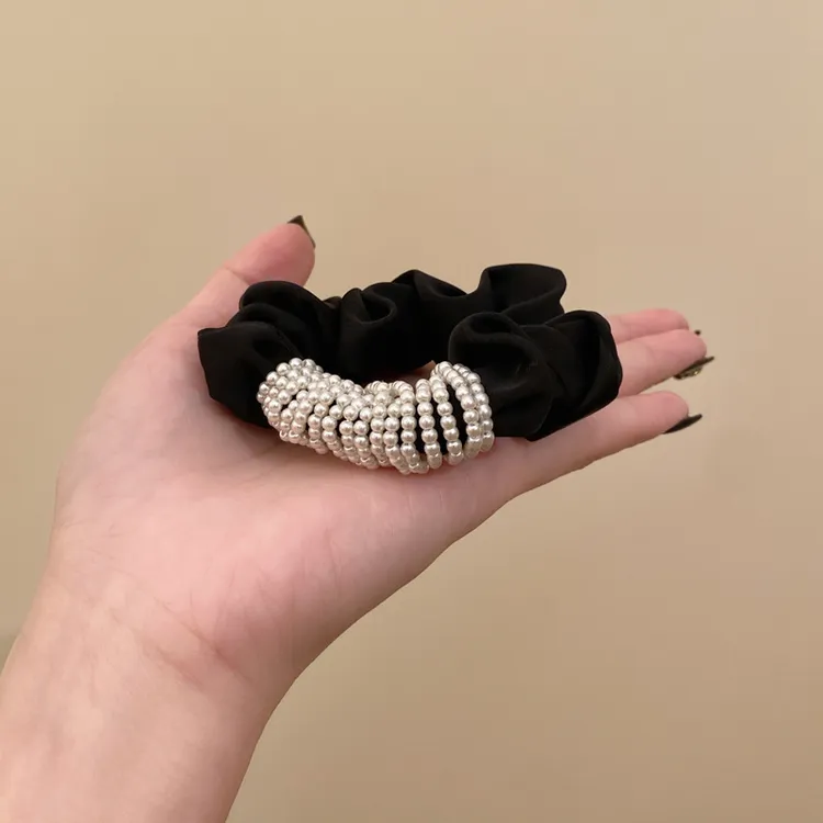 串珠气质~感高端高弹力简约新款头绳2024女复古黑色大肠