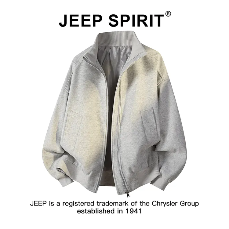 JEEPSPIRIT吉普纯色解构风休闲立领夹克男秋季新款慵懒风宽松外套