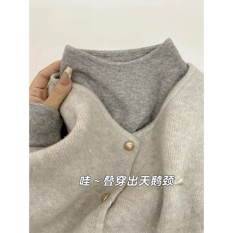 早秋软糯百搭立领毛衣打底衫女韩系高级减龄叠穿针织马甲上衣女