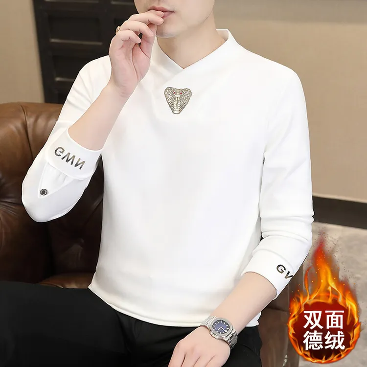 时尚潮流秋冬新款男士德绒打底衫半高领青年保暖卫衣修身百搭上衣