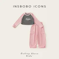 【专属】INSbobo女童套装休闲字母印花T恤+宽松工装裤两件套CT65046