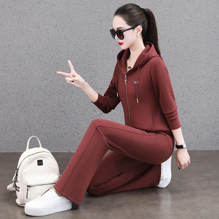 休闲运动套装女春季新款时尚宽松连帽运动服长袖气质开衫卫衣套装