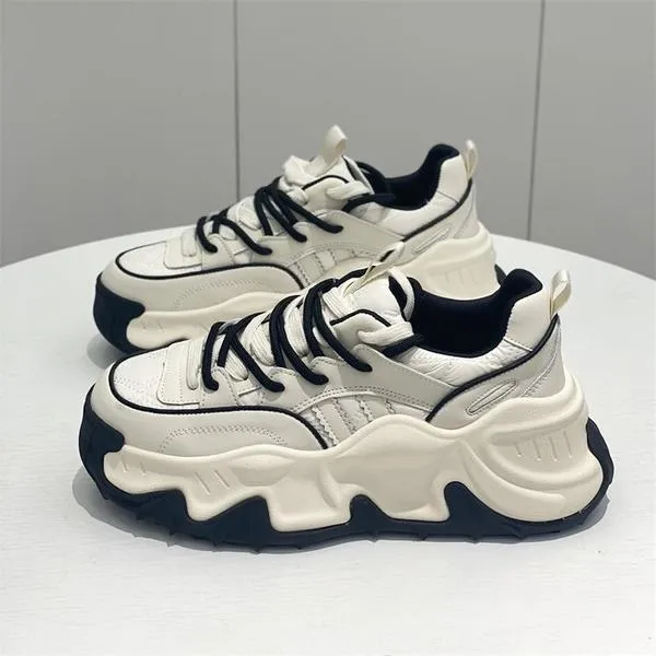 港风皮面老爹鞋女春季2025新款厚底百搭小个子炸街超火运动鞋