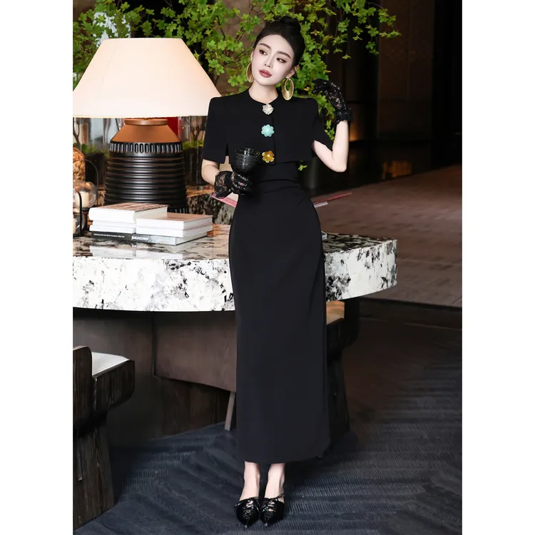 2025早秋新款斗篷短西装修身背心连衣裙气质两件套名媛女神套装裙