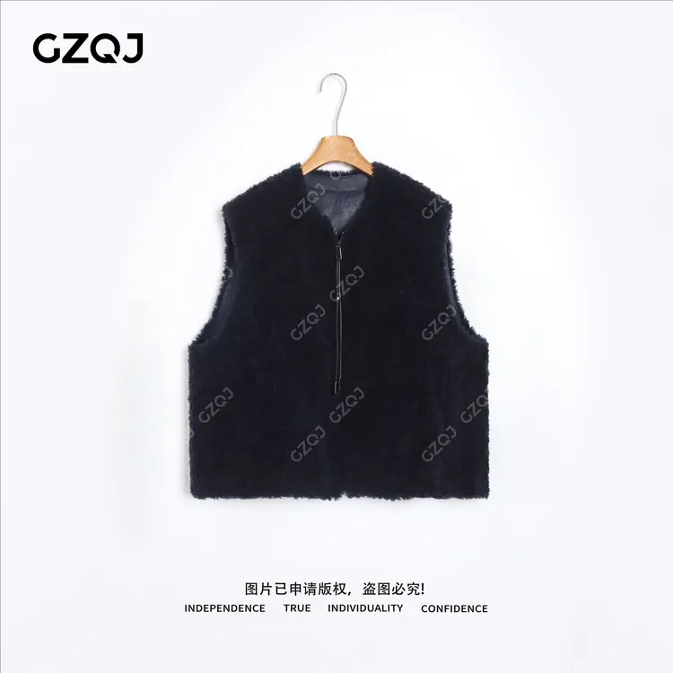 老琴私服【多伦多】琥珀流光100羊毛风时尚拉链圆领无袖马甲冬 0011