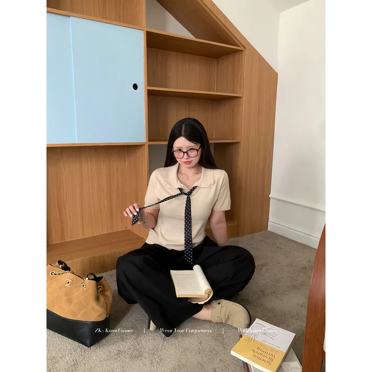 知葵微胖定制【日光圆舞曲】早秋休闲韩版毛针织衫+丝巾 3MZS1572