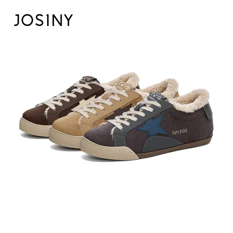 卓诗尼加绒星星板鞋2026秋冬新款软底运动休闲鞋百搭内增高德训鞋